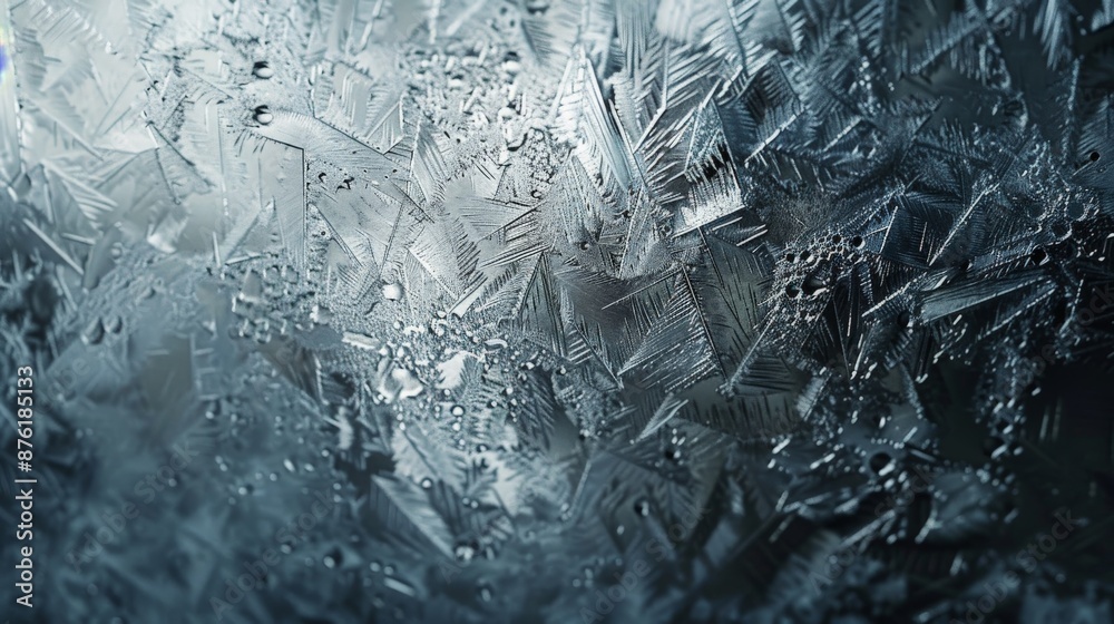 Poster This image reveals intricate frost patterns on a surface, displaying the delicate and beautiful structures that ice can form, providing a glimpse into nature's artistic capabilities.
