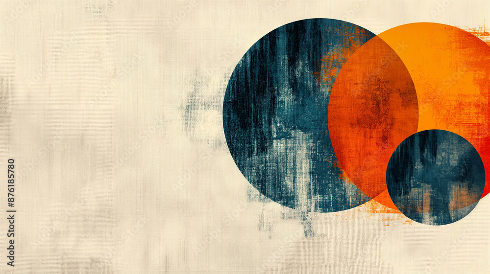 Poster abstract painting using circles overlaying each other on off white background