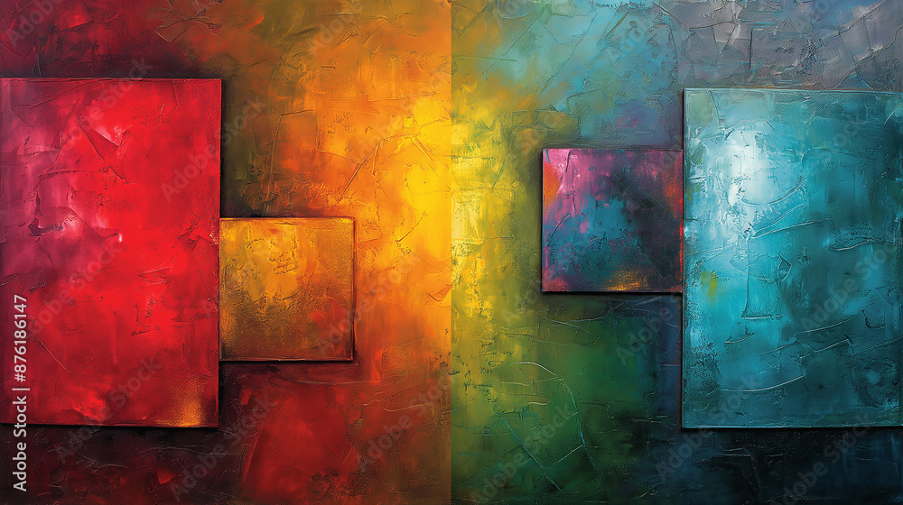 Poster Abstract painting background showing colorful squares and texture