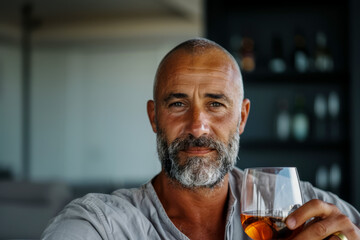 Portrait of a man with a glass of red wine, close-up