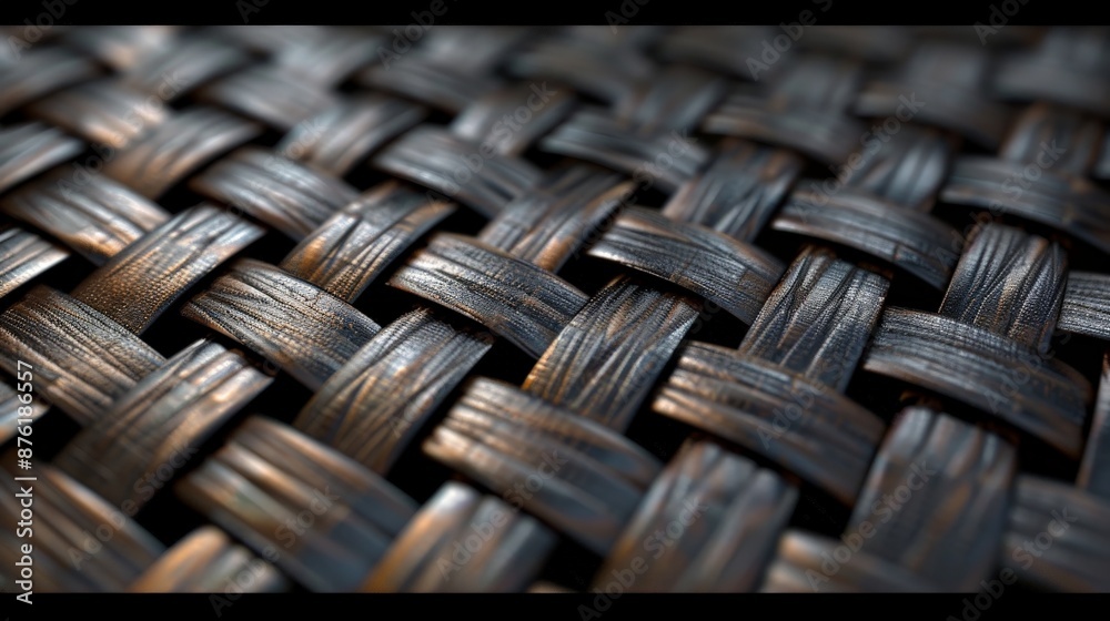 Fototapete This image features a close-up view of a dark woven pattern with a shiny texture, highlighting the detailed craftsmanship and elegance of woven designs.