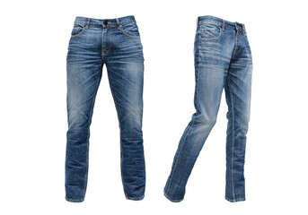 Men's medium blue jeans with ghost model concept isolated on transparent background