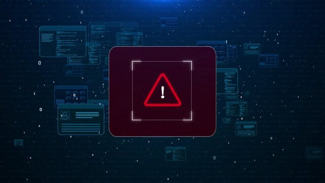 Warning Alert malware threat Computer monitor hacked system alert message flashing screen, hacking cyber crime attack. Cyber security software, virus, malicious online network Error, hacking