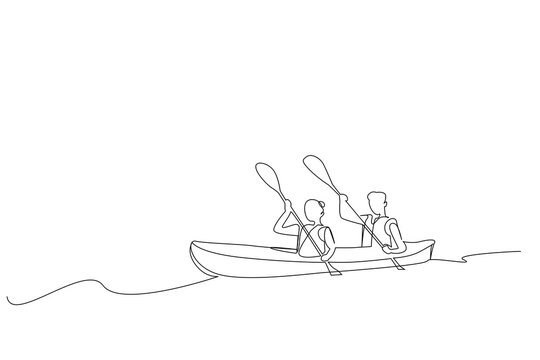 recommend clip art: canoe kayak boat athlete people together activity one line art design vector