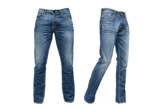 Men's medium blue jeans with ghost model concept isolated on transparent background