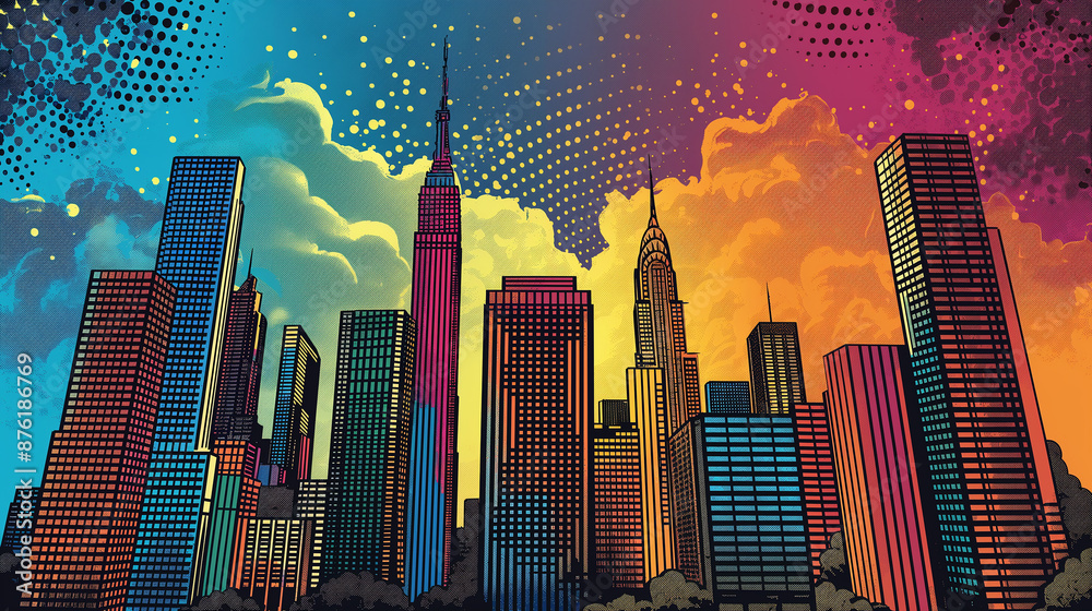 Wall mural colorful illustration of the new york city skyline in a pop art style