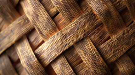 Fototapeta premium An image showcasing a detailed woven pattern with distinct golden textures, reflecting traditional craftsmanship and artistic excellence in weaving techniques.