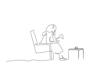 woman vacation reading book relax sitting free lying life one line art design vector