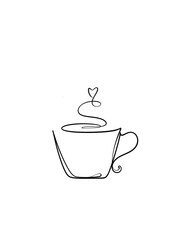 A coffee cup is drawn in one line style. Printable wall art.