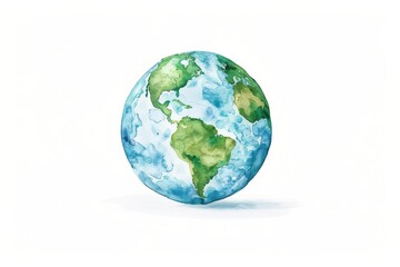 Fototapeta premium A soft watercolor rendering of the greenhouse effect, showing the Earths atmosphere trapping heat and causing temperature rise, isolate on white background with copy space