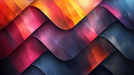 Obraz premium A geometric abstract background featuring overlapping geometric layers, vibrant color transitions from blue to green to purple.