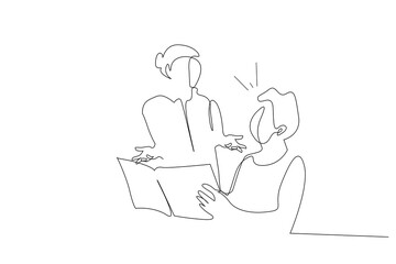 teacher mother student homework problem fight education unhappy one line art design vector