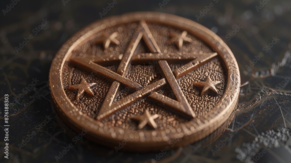 Wall mural pentagram pentacle made of wood and fire, five-legged symbol of satanism and sect. concept: magical 