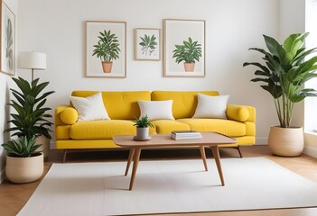 Naklejka premium Tropical resort living room interior concept style mockup room template sofa with tree nature decorative element. Generative AI