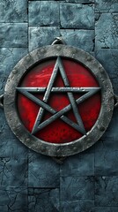 pentagram pentacle made of wood and fire, five-legged symbol of Satanism and sect. Concept: magical rituals, occultism