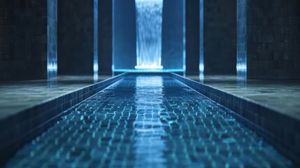 Obraz premium An advanced spa retreat features mystical water pools that change color and temperature based on the clients energy