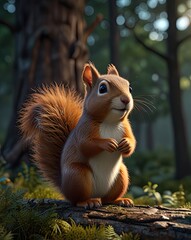Obraz premium A cute red squirrel with a fluffy tail scurries up a tree in the park, searching for autumn nuts