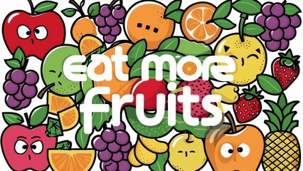 Obraz premium A bunch of fruits with different expressions and words on them, AI