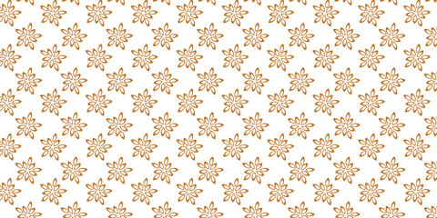 Golden vector floral seamless pattern. Abstract luxury geometric ornamental texture with small flower silhouettes. Gold and white simple ornament in oriental style.