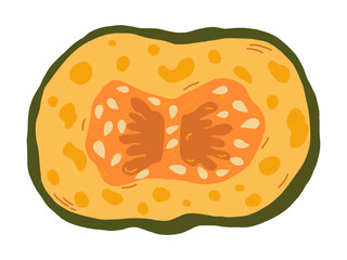 Slice of orange autumn  pumpkin Symbol of  Halloween and Thanksgiving day. Vector illustration on white background in doodle style.