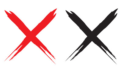 High quality red and black  X cross grungy illustration isolated.  Vector illustration .EPS 10