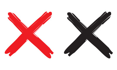 High quality red and black  X cross grungy illustration isolated.  Vector illustration .EPS 10