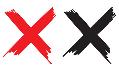 High quality red and black  X cross grungy illustration isolated.  Vector illustration .EPS 10