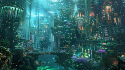 Naklejka premium A cityscape with a bridge and a large building with a lot of lights generated by AI