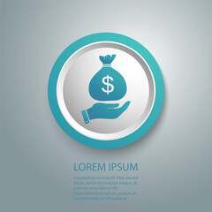 Bag of dollar money on hand icon vector for investment and stock market concept