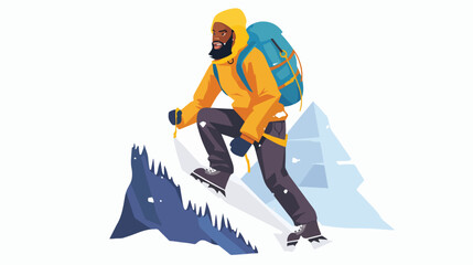 Obraz premium African-american mountaineer climbing a snowy ridge.