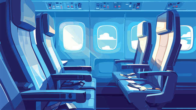 Airplane coach interior with no body. flat vector style