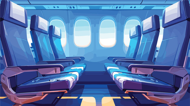 Airplane coach interior with no body. flat vector style