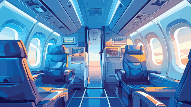 Airplane coach interior with no body. flat vector style