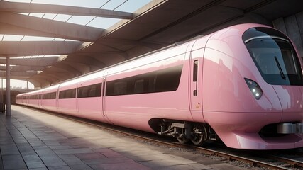 Fototapeta premium 3D realistic a smooth modern train with the pink marble texture color