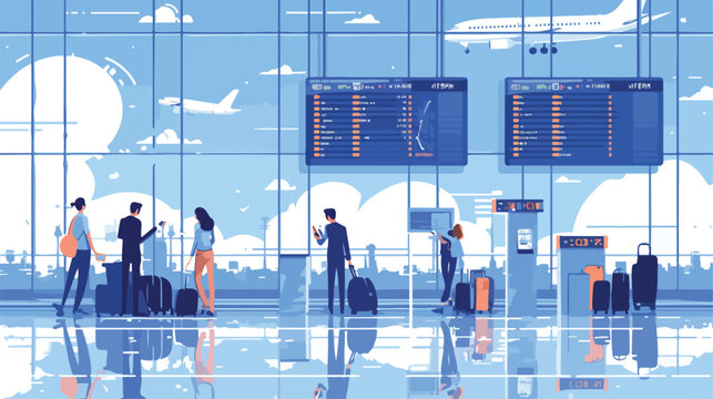 Airport terminal. People inside airfield airport. Man