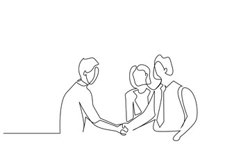 business office people deal handshake success agreement one line art design vector