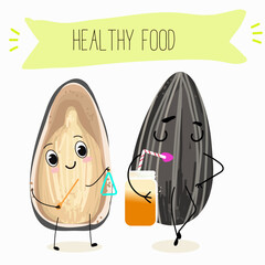 Cute seed, sunflower seeds, sunflower, characters, funny seeds, with different activities, outdoor, sports, musical instrument.