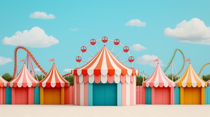 Obraz premium Capture the festive atmosphere of theme parks with lively illustrations of thrilling rides and colorful attractions. Clean and Clear Color, Realistic Photo, , Minimalism,