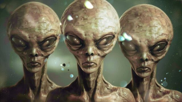 Three alien figures with large, black eyes