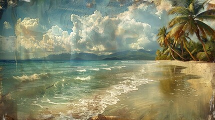 Tropical palm trees on sandy shoreline