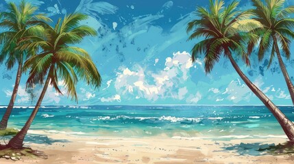 Tropical palm trees on sandy shoreline