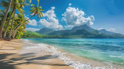 Tropical palm trees on sandy shoreline