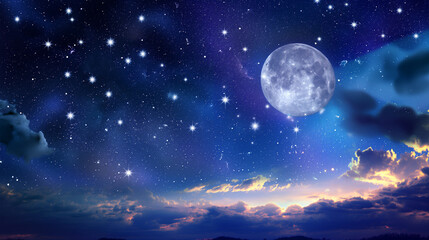 A night sky filled with full moon, game background, mobile game background, Illustration