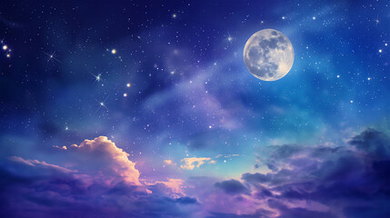 Obraz premium A night sky filled with full moon, game background, mobile game background, Illustration