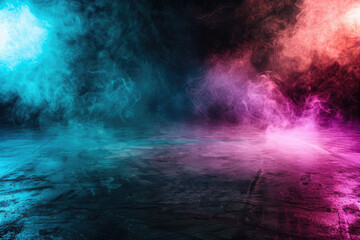 Fototapeta premium Abstract light in a dark concrete floor with smoke background