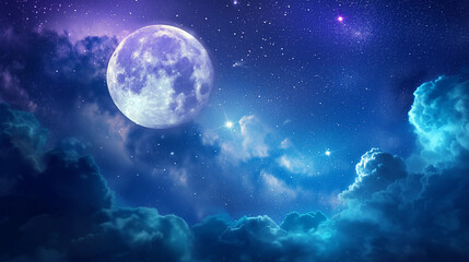A night sky filled with full moon, game background, mobile game background, Illustration