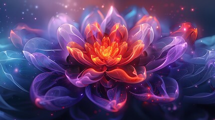 Obraz premium A vibrant geometric abstract background with an intricate mandala, color transitions from purple to blue to teal.