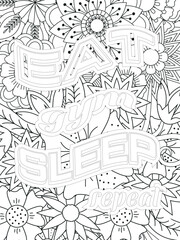 Fototapeta premium Gym Quotes Flower Coloring Page Beautiful black and white illustration for adult coloring book