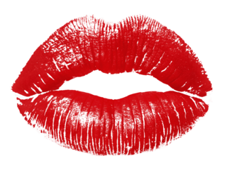 Red lipstick mark kiss isolated on transparent white background, png Lipstick kiss mark