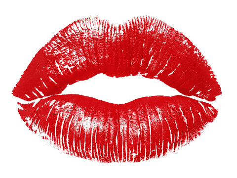 Red lipstick mark kiss isolated on transparent white background, png Lipstick kiss mark